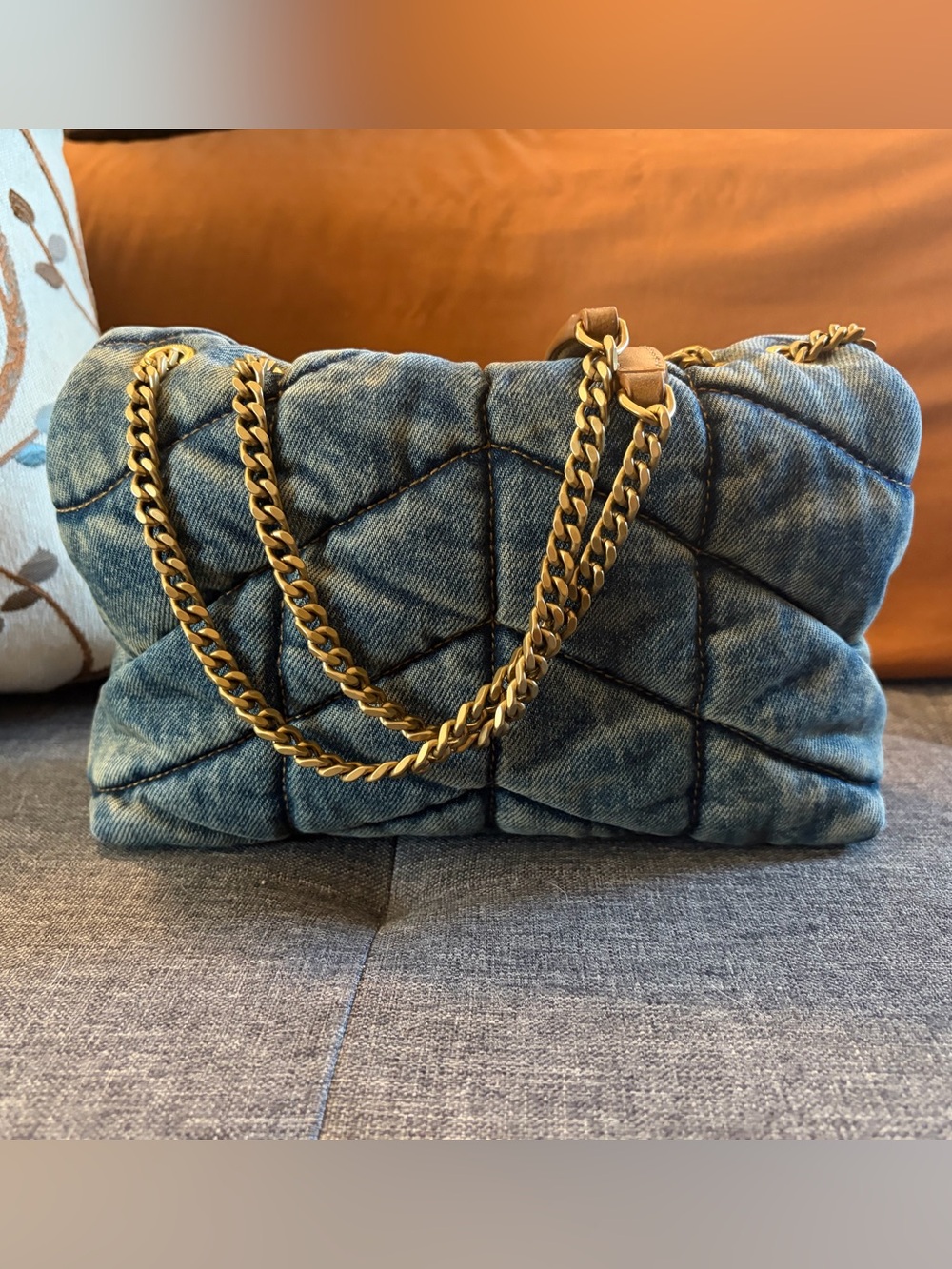 Saint Laurent Blue Denim Loulou Puffer - Picture 2 of 12